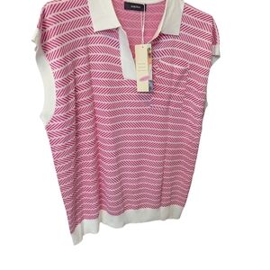 Pink and White V-Neck Sweater by [Dokotoo]